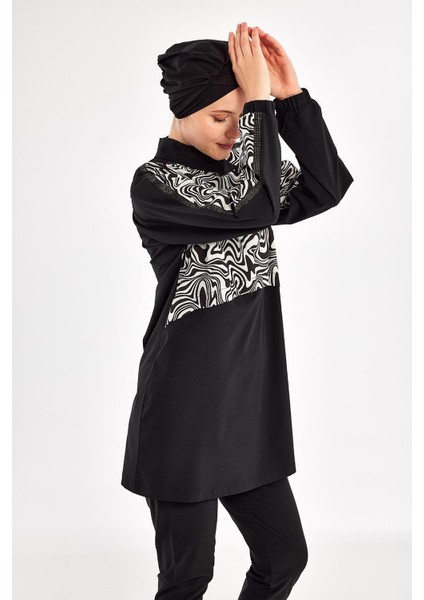 Kadın Zebri Uzun Kollu Tam Kapalı Tesettür Mayo 1224 modelleri
