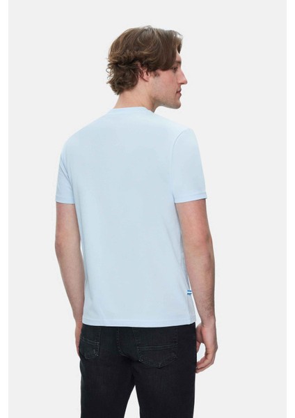 Fabıo Gök Mavi Bisiklet Yaka Baskılı Standard Fit Erkek Tshirt indirimleri