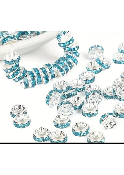 100 Adet 8 Mm Turkuaz Rondela Kristal Taşlı Takı Ara Aparatı