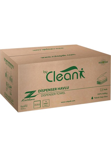 By Clean Z Katlama Kağıt Havlu 2 Katlı 20 x 22.5 cm 150 Yaprak - 12 Adet (300111)