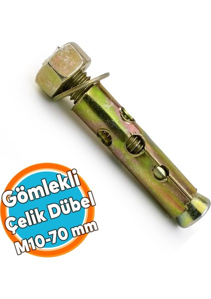 Saplamalı Dübel Gömlek Çelik Dübel M10X70 mm Raf Montaj Bağlantı Zemin Monte Tavan Beton Asma Aparat