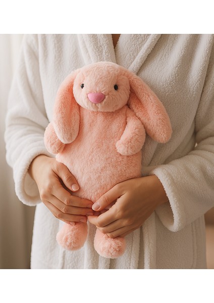 Pembe Tavşan Figürlü Peluş Su Torbası Kılıfı Sevimli ve Yumuşak Kılıf