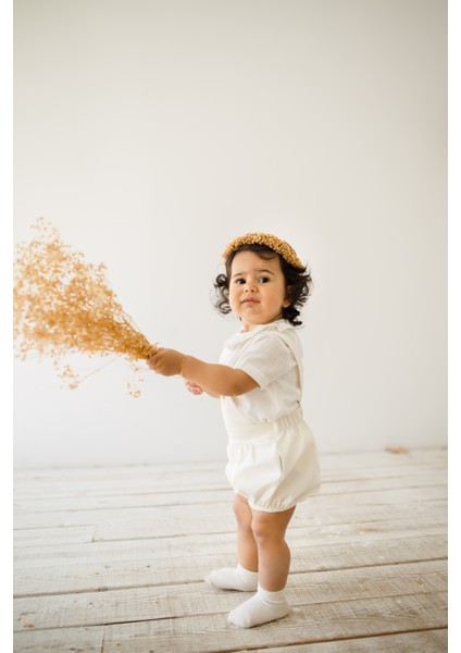 Kız Bebek 2’li Yazlık Tulum Takımı Kanvas Tulum ve Keten Gömlek Güneş Desenli 0-12 Ay Rahat Takım fırsatları