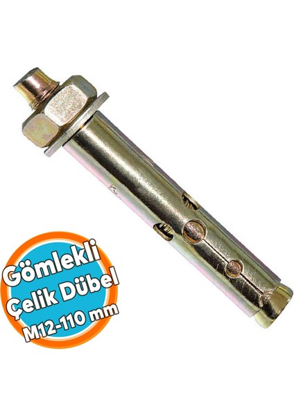 Saplamalı Gömlek Çelik Dübel Raf Montaj Bağlantı Zemin Monte Tavan Beton Asma Aparat M12X110 mm