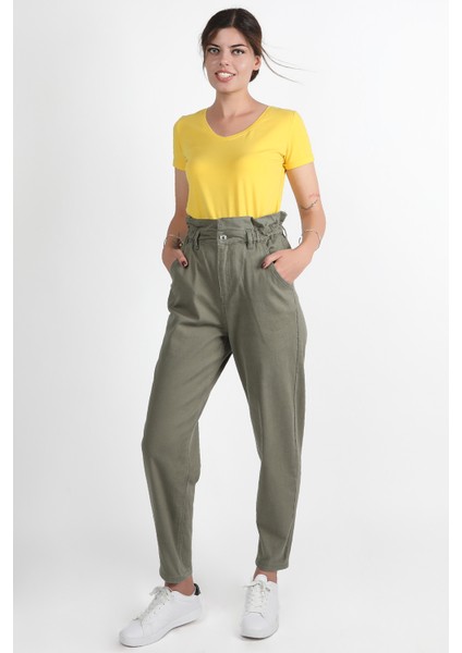 Beli Fırfırlı Baggy Pantolon Haki