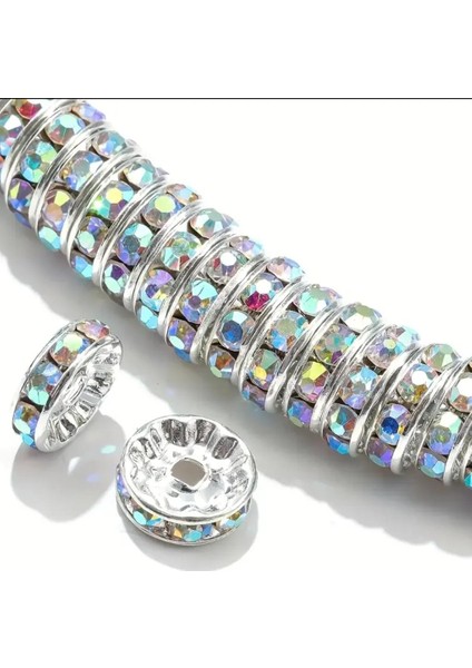 100 Adet 8 Mm Janjanlı Rondela Kristal Taşlı Takı Ara Aparatı