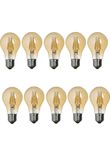 10 Adet K2 6W E27 2700K Sarı Işık A60 LED Flamanlı Rustik Ampul KES603