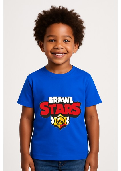 Brawl Stars Erkek Çocuk Tişörtü Renkli Kısa Kollu Pamuklu Yazlık Oyuncu Temalı Tasarım Basic T-Shirt