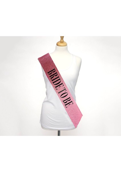 Pembe Üzeri Siyah Büyük Bride To Be Yazılı Simli Işıltılı Kuşak Kemer 10 cm Genişlik (4401)