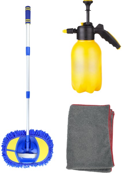 Basınçlı Yıkama Pompası, Mikrofiber Oto Yıkama Fırçası ve Araba Silme Bezi 3'lü Yıkama Seti