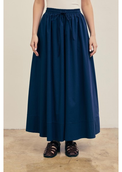 Kadın Poplin Kumaş Düz Uzun Etek