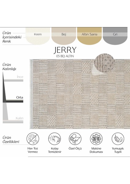 Jerry 05 Bej Halı Bukle Oturma Odası Salon Halısı Yumuşak Antre Hol Koridor Kesme Halı Yolluk