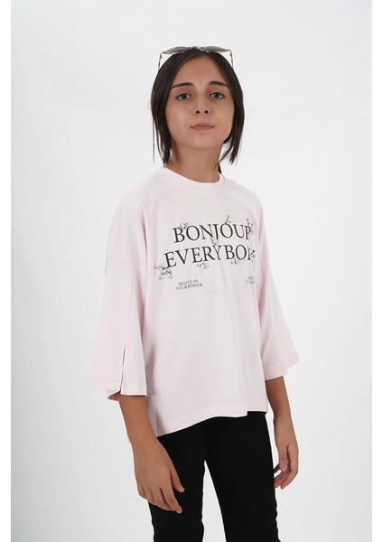 Kız Çocuk Süprem Kumaş Bisiklet Yaka Baskılı Tshirt