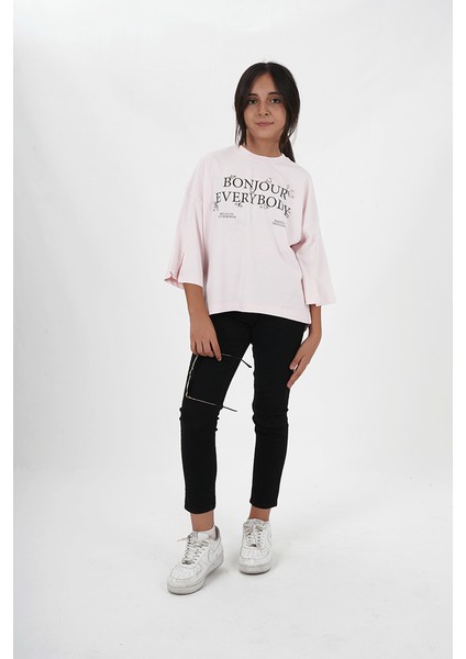 Kız Çocuk Süprem Kumaş Bisiklet Yaka Baskılı Tshirt indirimleri