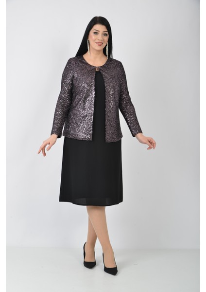 Büyük Beden Vizon Renkli Krep Pul Payetli Ceketli Abiye Elbise fiyatları