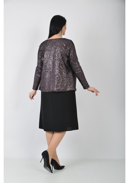 Büyük Beden Vizon Renkli Krep Pul Payetli Ceketli Abiye Elbise fırsatları