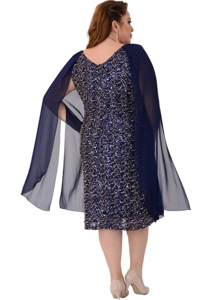 Büyük Beden Lacivert Renkli Pul Payetli Kısa Abiye Elbise indirimleri