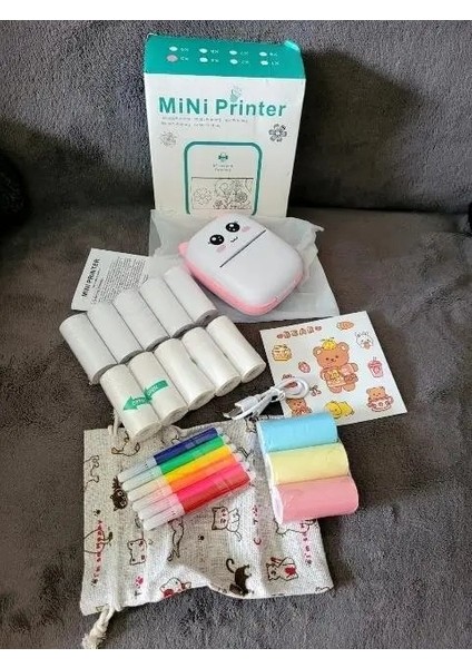 Taşınabilir Kablosuz Termal Etiket Yazıcısı Sevimli Karikatür Tasarımı USB Şarj Edilebilir Mini Yazıcı | Kompakt Cihaz - Açık Mavi