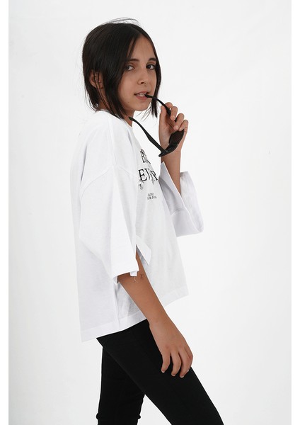 Kız Çocuk Süprem Kumaş Bisiklet Yaka Baskılı Tshirt modelleri