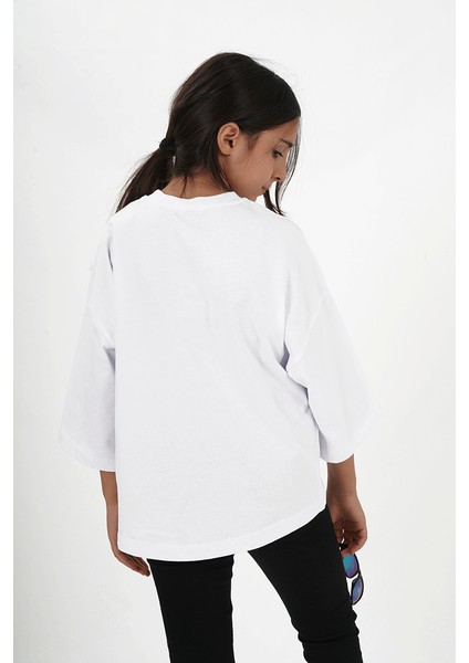 Kız Çocuk Süprem Kumaş Bisiklet Yaka Baskılı Tshirt fırsatları