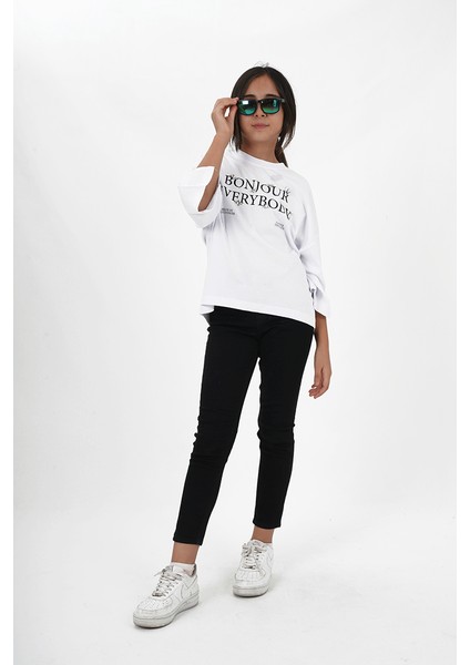 Kız Çocuk Süprem Kumaş Bisiklet Yaka Baskılı Tshirt indirimleri