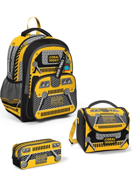 Kids Sarı Siyah Robot Desenli 3’lü Okul Çanta Seti SET0114424
