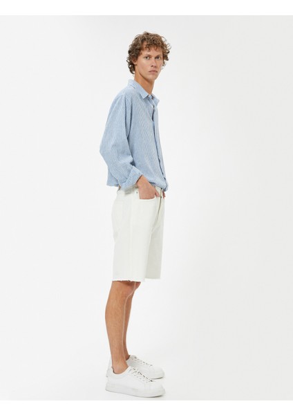 Slim Fit Kot Şort Bermuda Cep Detaylı Pamuklu