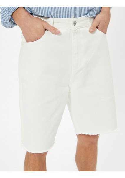Slim Fit Kot Şort Bermuda Cep Detaylı Pamuklu