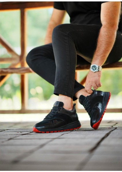 0023 Deri Siyah Sneaker Erkek Ayakkabı