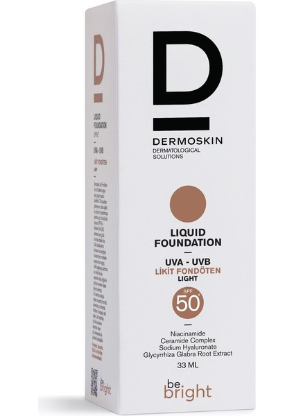 Be Bright Likit Fondöten Light SPF50+ | UVA&UVB Güneş Koruyucu | Yüksek Kapatıcı Fondöten | 33 ml