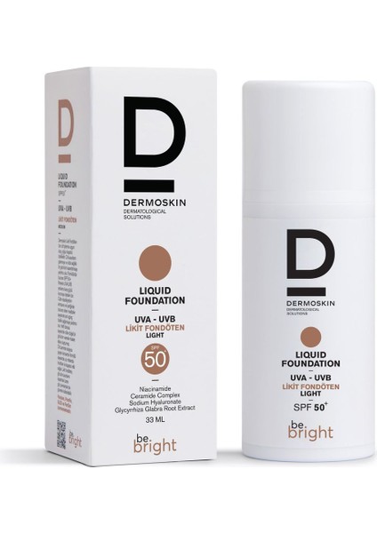 Be Bright Likit Fondöten Light SPF50+ | UVA&UVB Güneş Koruyucu | Yüksek Kapatıcı Fondöten | 33 ml