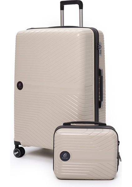 Exclusive Pro Polipropilen Kırılmaz 2'li Valiz Seti Büyük Boy ve Makyaj 2'li Set 5239