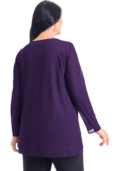 Büyük Beden Mürdüm Renkli Şifon Bluz fırsatları