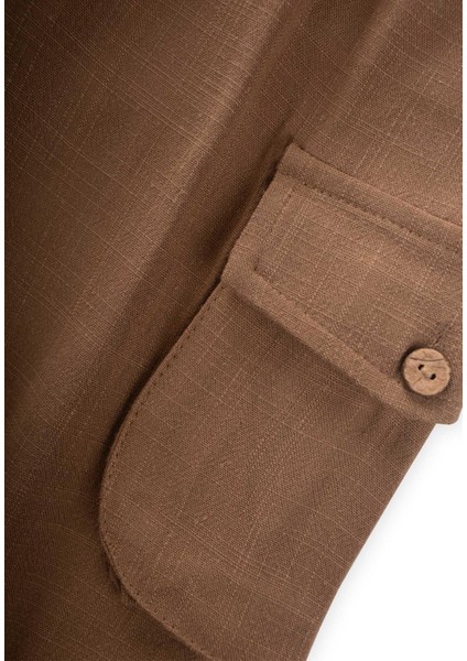 Çift Körük Cepli Keten Pantolon 2-7 Yaş Caramel
