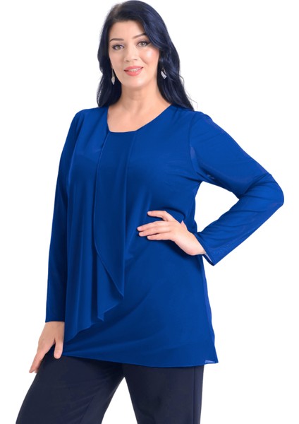 Büyük Beden Saks Renkli Şifon Bluz fiyatları