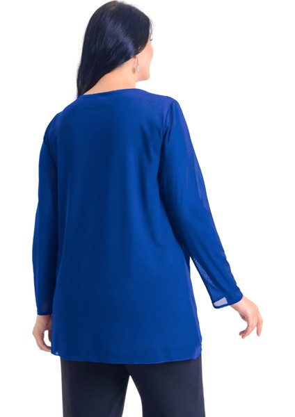 Büyük Beden Saks Renkli Şifon Bluz fırsatları