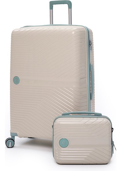 Exclusive Pro Polipropilen Kırılmaz 2'li Valiz Seti Büyük Boy ve Makyaj 2'li Set 5239