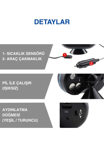 Araba Araç Oto Çok Fonksiyonlu Termometre Saat Voltmetre VST7009