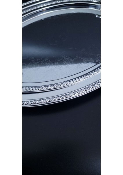 Krom Kaplama Oval Metal Kulplu Tepsi Set