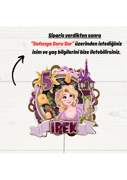 Rapunzel Temalı Kız Çocuk Doğum Günü Isme Özel 3d Pasta Parti Süsü Cake Topper (23X21 CM) fiyatları