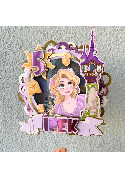 Rapunzel Temalı Kız Çocuk Doğum Günü Isme Özel 3d Pasta Parti Süsü Cake Topper (23X21 CM) indirimleri