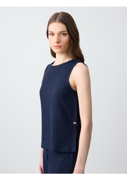 Lacivert Düz Kesim Yuvarlak Yaka Kolsuz Örme Bluz modelleri