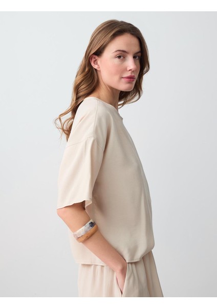 Vizon Rahat Kesim Kısa Kollu Yuvarlak Yaka Modal Dokuma Bluz fırsatları