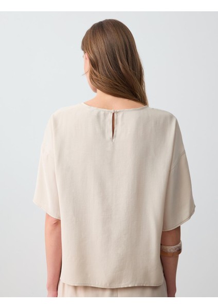 Vizon Rahat Kesim Kısa Kollu Yuvarlak Yaka Modal Dokuma Bluz indirimleri