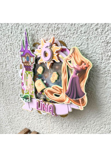 Rapunzel Temalı Kız Çocuk Doğum Günü Isme Kişiye Özel 3d Pasta Parti Süsü Cake Topper (23X21 CM) modelleri