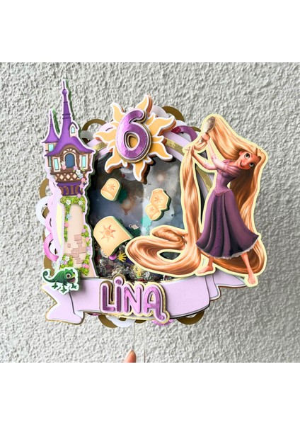 Rapunzel Temalı Kız Çocuk Doğum Günü Isme Kişiye Özel 3d Pasta Parti Süsü Cake Topper (23X21 CM) fırsatları