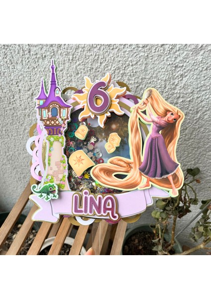 Rapunzel Temalı Kız Çocuk Doğum Günü Isme Kişiye Özel 3d Pasta Parti Süsü Cake Topper (23X21 CM) indirimleri