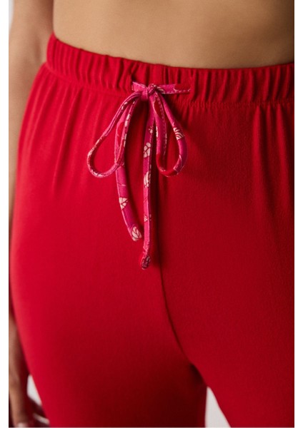 Çiçekli Kırmızı Termal Pijama Altı modelleri