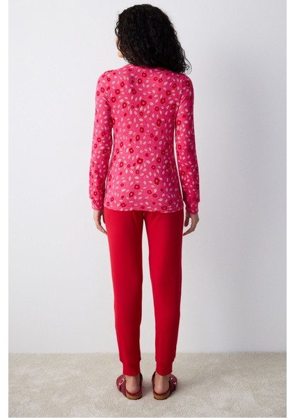 Çiçekli Kırmızı Termal Pijama Altı fırsatları
