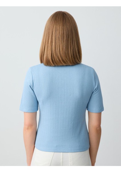Mavi Polo Yaka Kısa Kollu Pamuklu Örme Bluz indirimleri